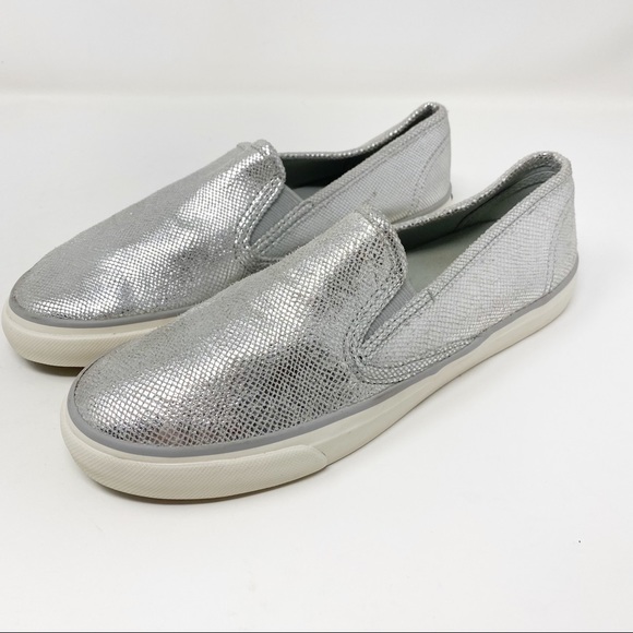 SPERRY Top Sider Silver Metallic Slip on Loafer 8 - Picture 6 of 9